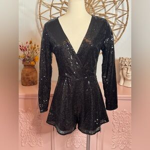 Women’s small Black Sequin Long Sleeve Romper